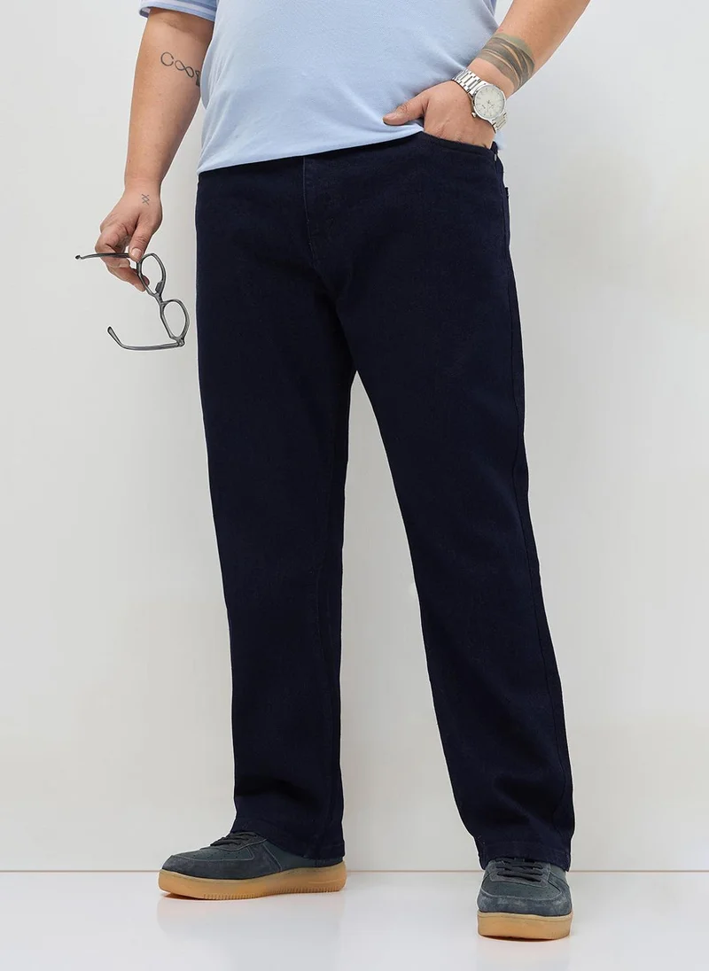 أوربانو فاشن Urbano Plus Men's Dark Blue Straight Fit Heavy Washed Denim Jeans Stretchable